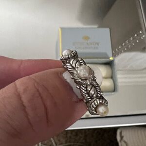 Judith Ripka Silver 925 Ring with Pearl Accents. Size 7-7.5
